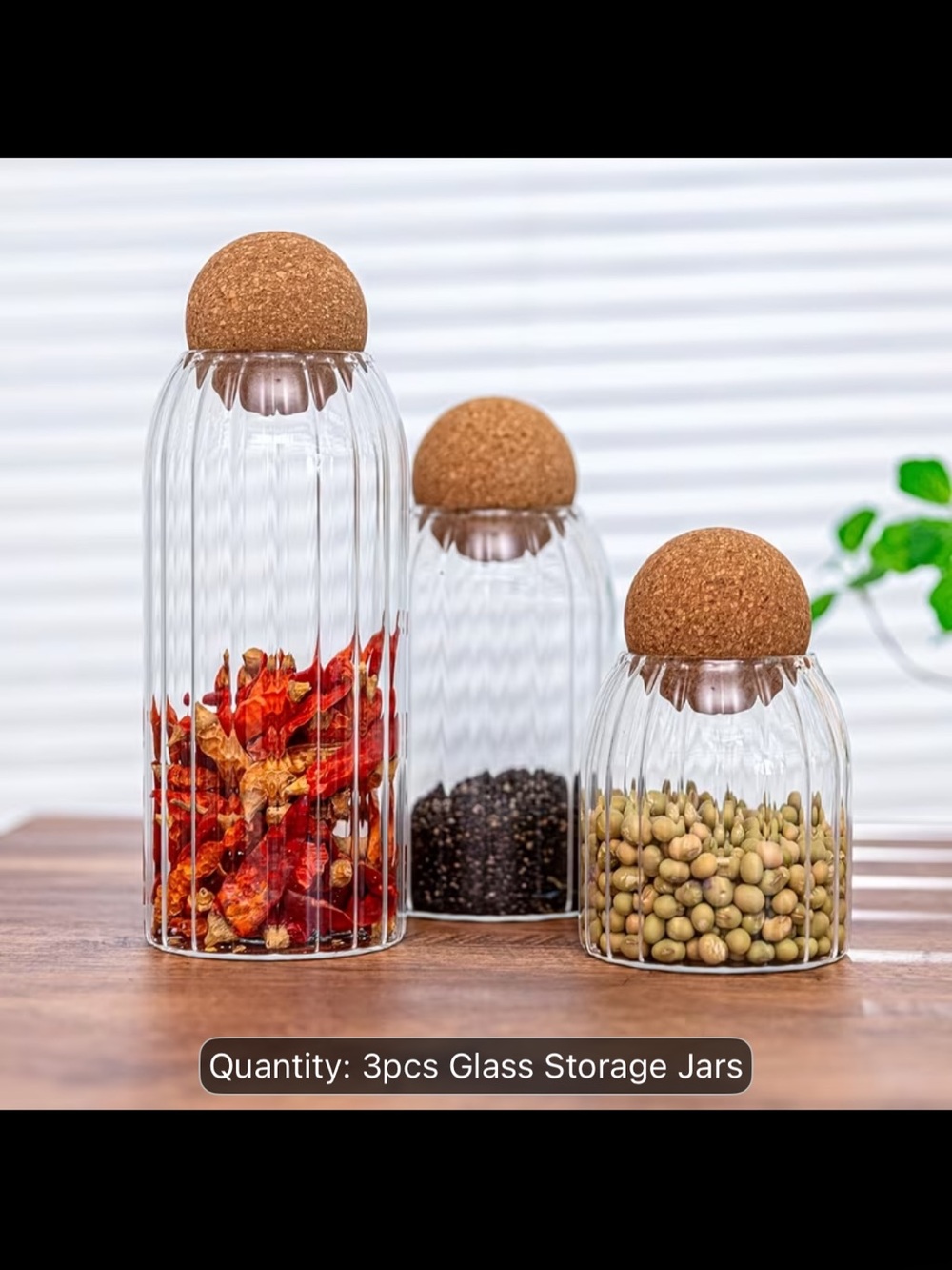 3-Piece Clear Glass Pantry Jars with Cork Ball Lids - Clear